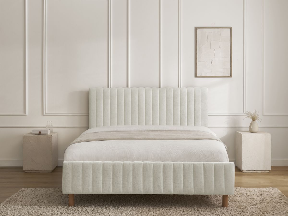 Lit ZELVA avec lattes massives beige — vue 6