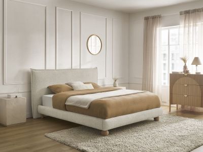 Lit IMERI tissu bouclette avec lattes massives