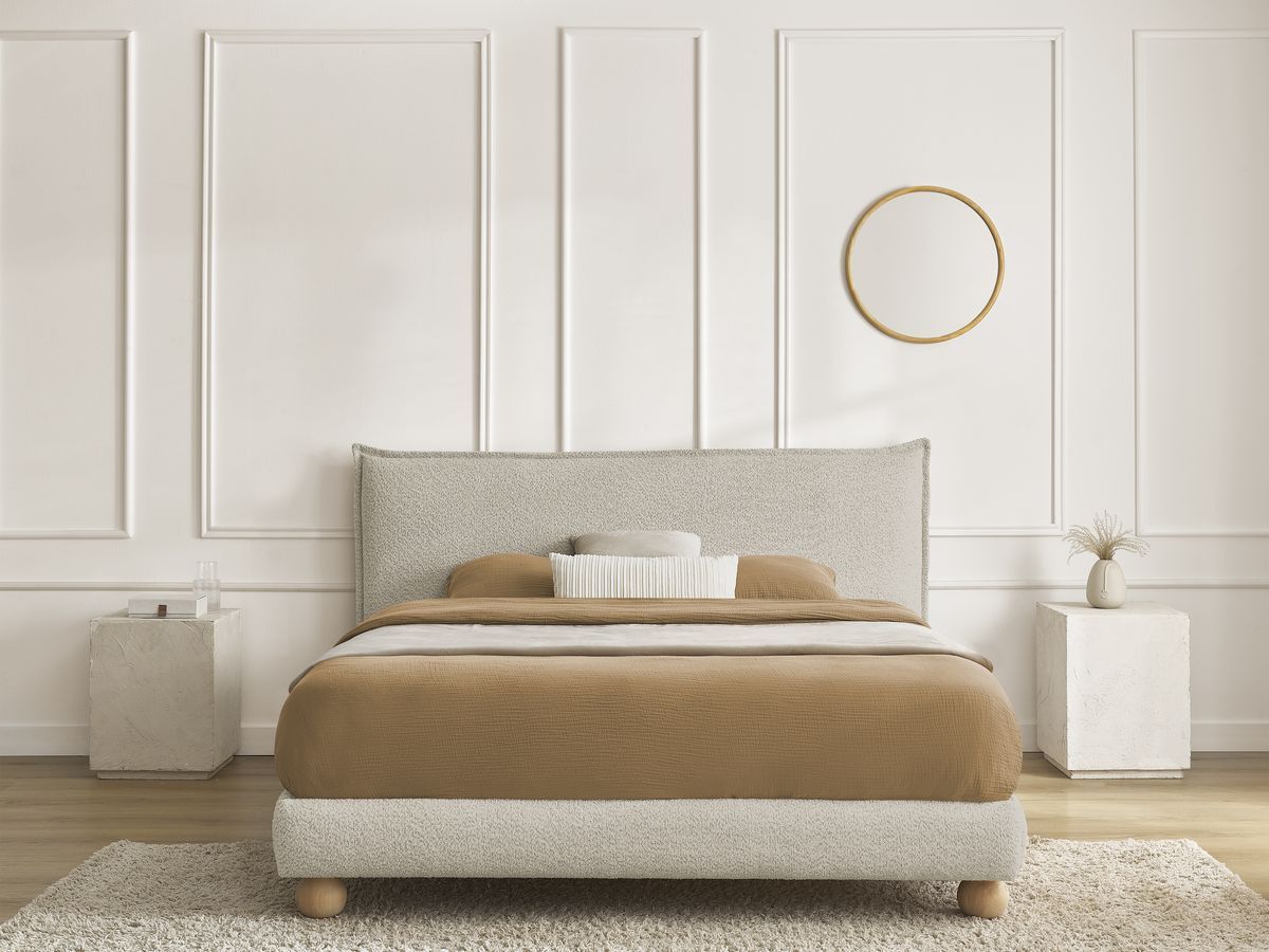 Lit IMERI bouclette avec lattes massives beige — vue 6