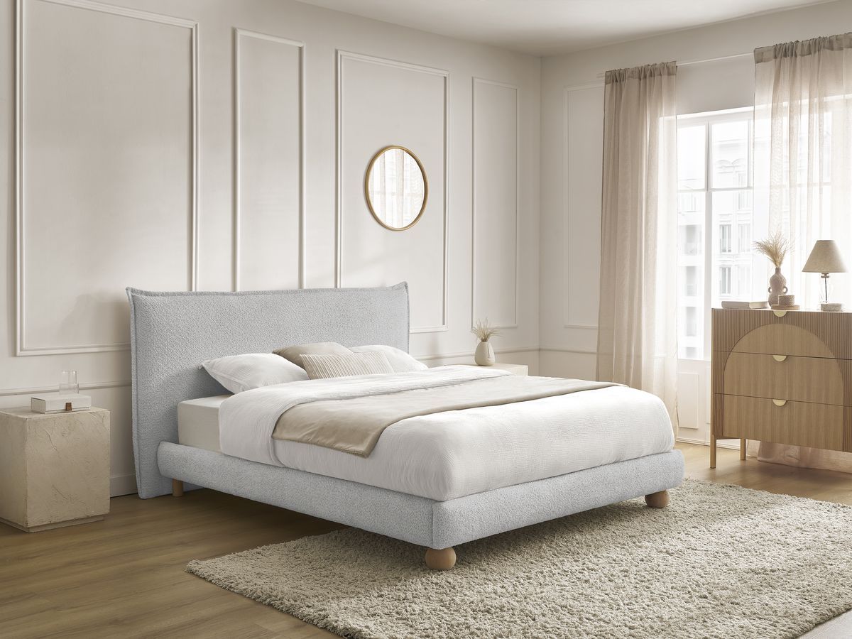 Lit IMERI bouclette avec lattes massives gris