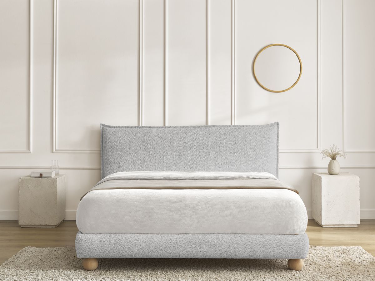 Lit IMERI bouclette avec lattes massives gris — vue 5