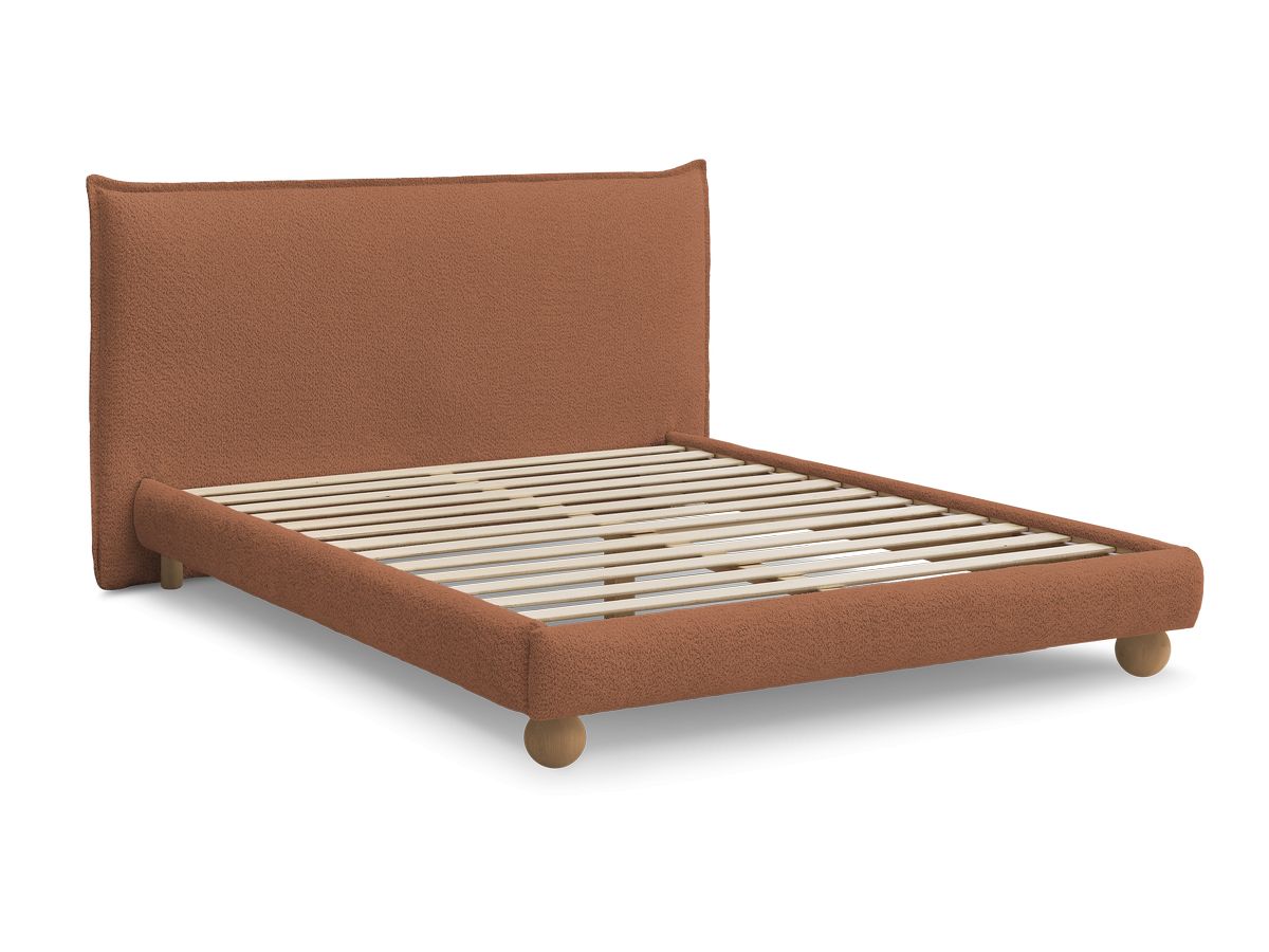 lit imeri tissu bouclette avec lattes massives de couleur orange