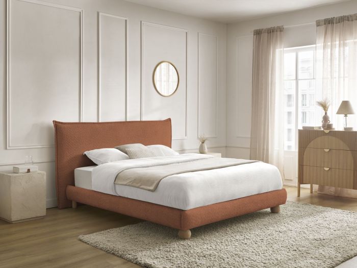 Lit IMERI tissu bouclette avec lattes massives