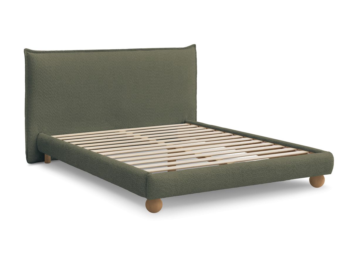 lit imeri tissu bouclette avec lattes massives de couleur vert