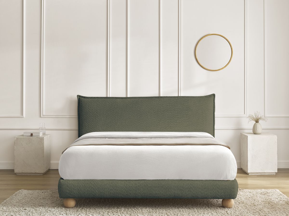 Lit IMERI bouclette avec lattes massives vert — vue 5