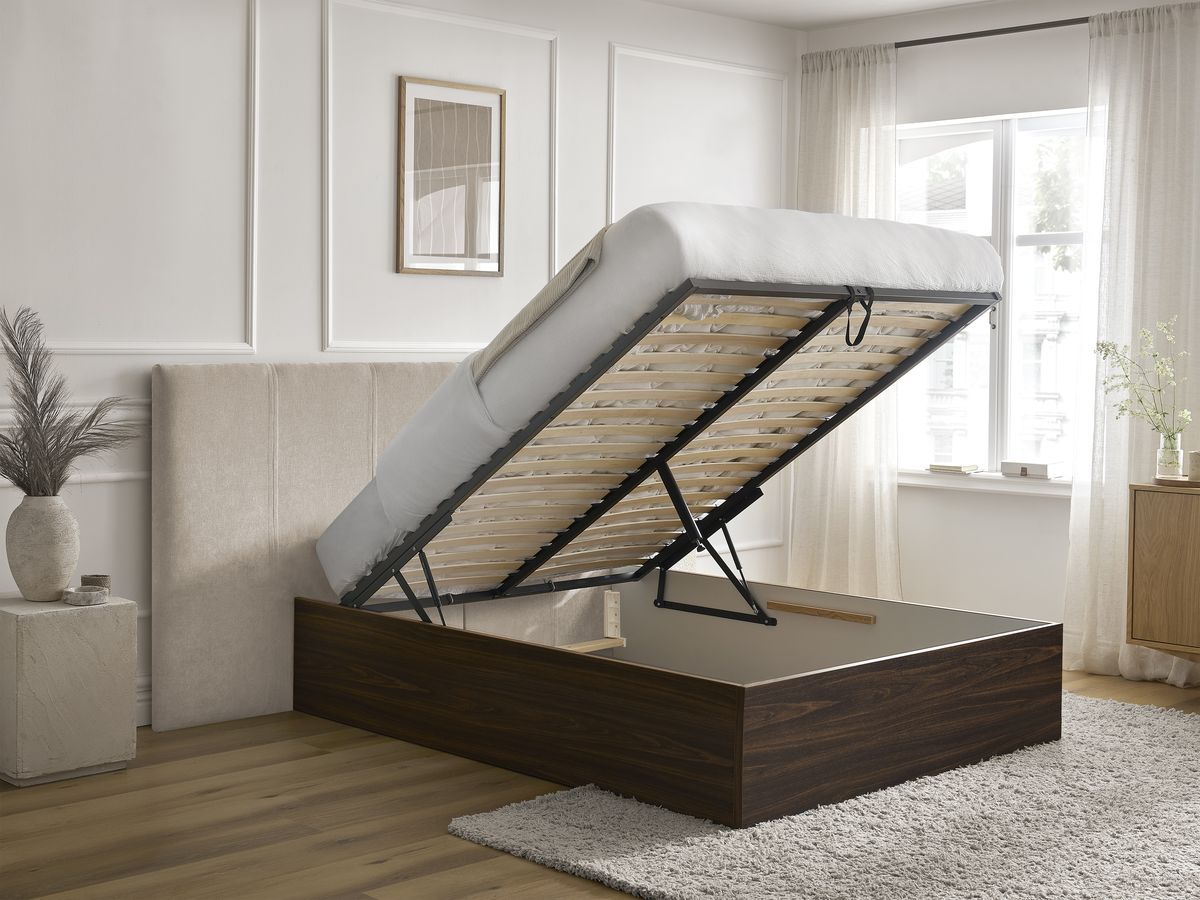 ALTIRA opbergbed in donker hout en structuurstof