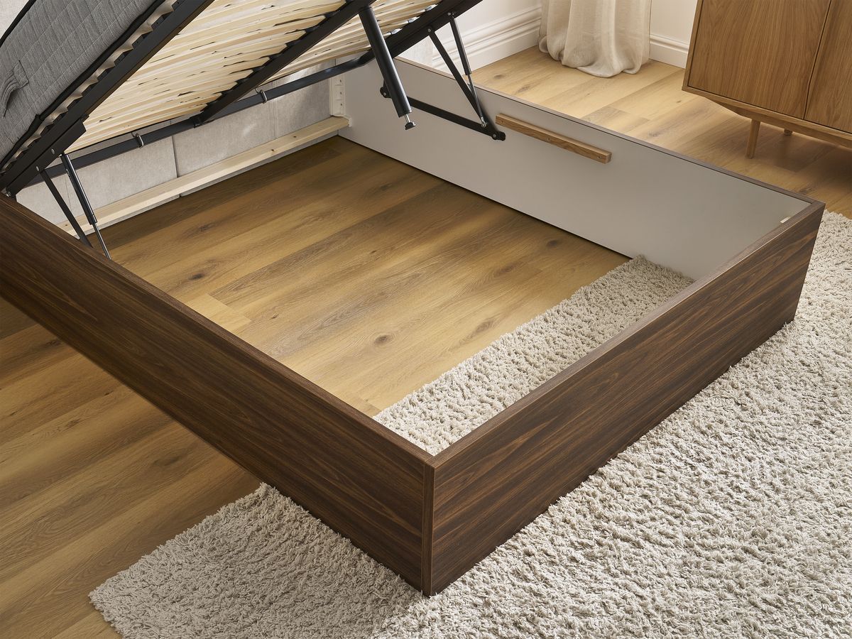 ALTIRA opbergbed in donker hout en structuurstof