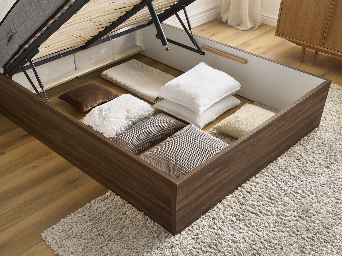 ALTIRA opbergbed in donker hout en structuurstof