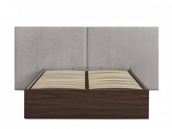 Lit coffre ALTIRA en bois foncé et tissu texturé