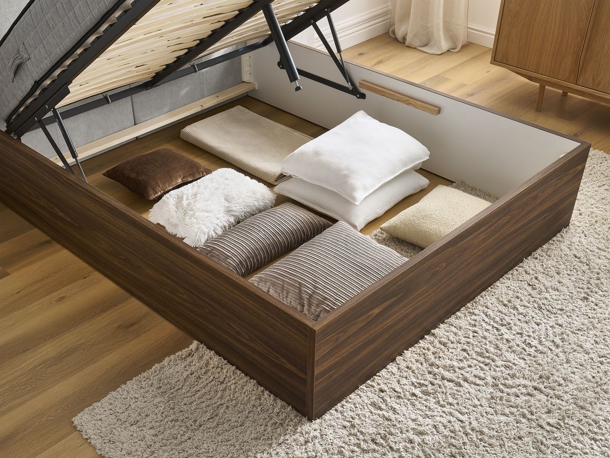 ALTIRA opbergbed in donker hout en structuurstof