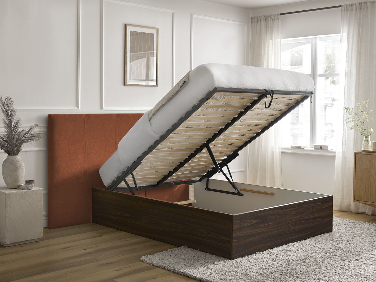 ALTIRA opbergbed in donker hout en structuurstof