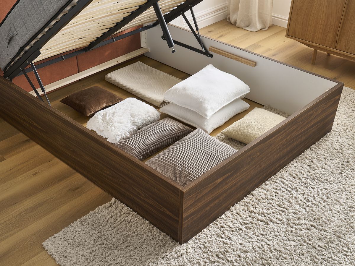 ALTIRA opbergbed in donker hout en structuurstof