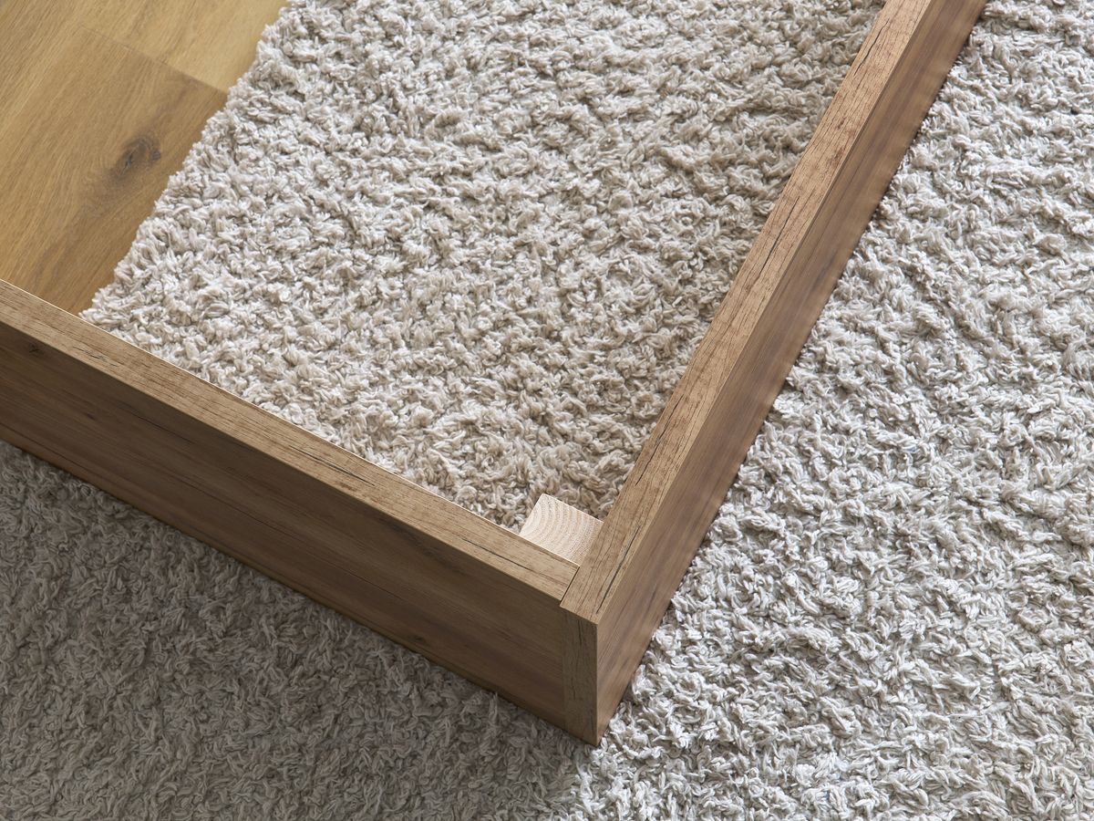 Lit coffre TIMO en bois clair et tissu bouclette