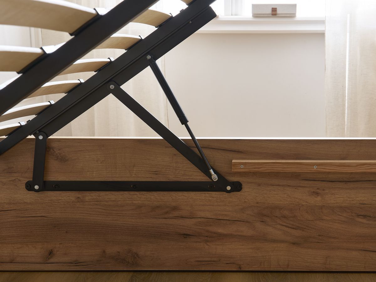Lit coffre TIMO en bois clair et tissu bouclette
