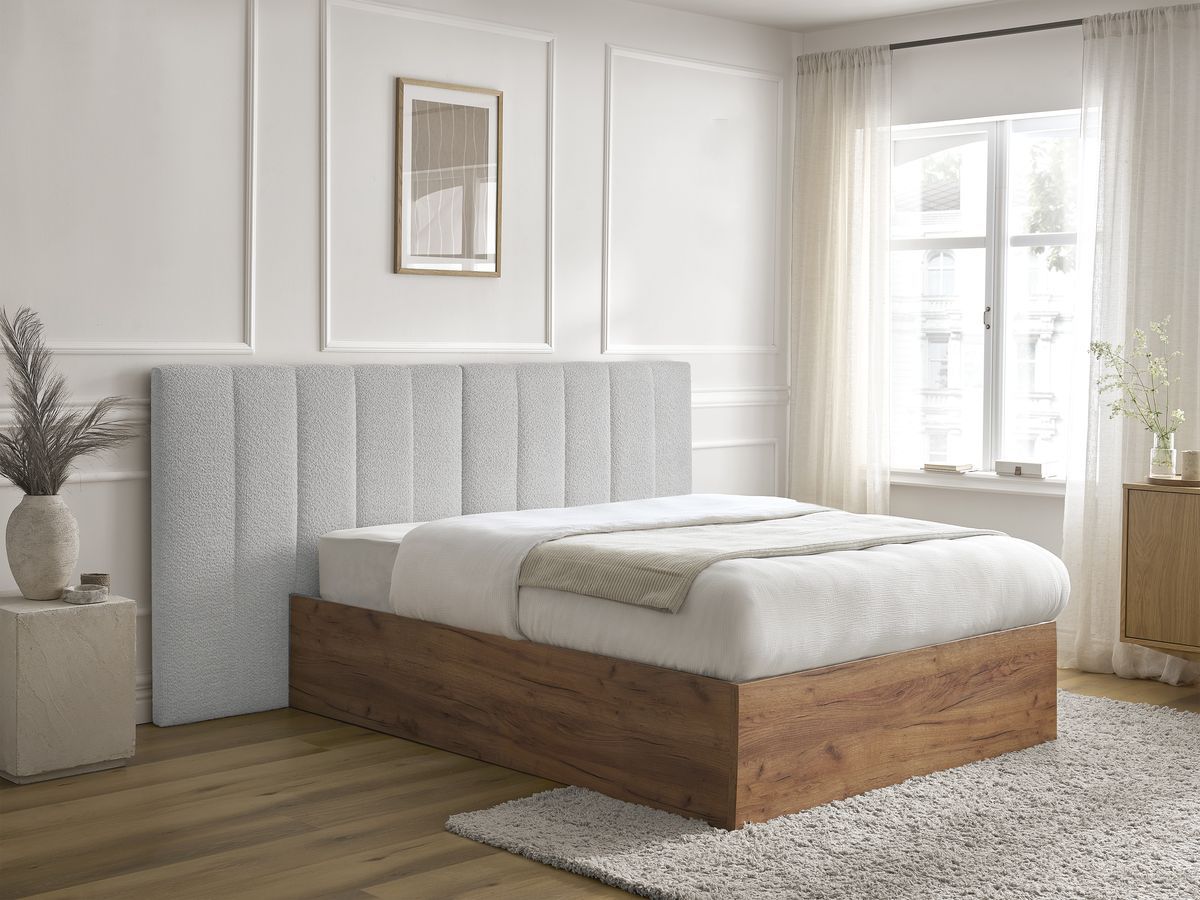 Lit coffre TIMO en bois clair et bouclette gris — vue 6