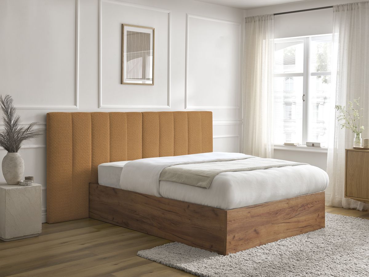 Lit coffre TIMO en bois clair et bouclette jaune — vue 6