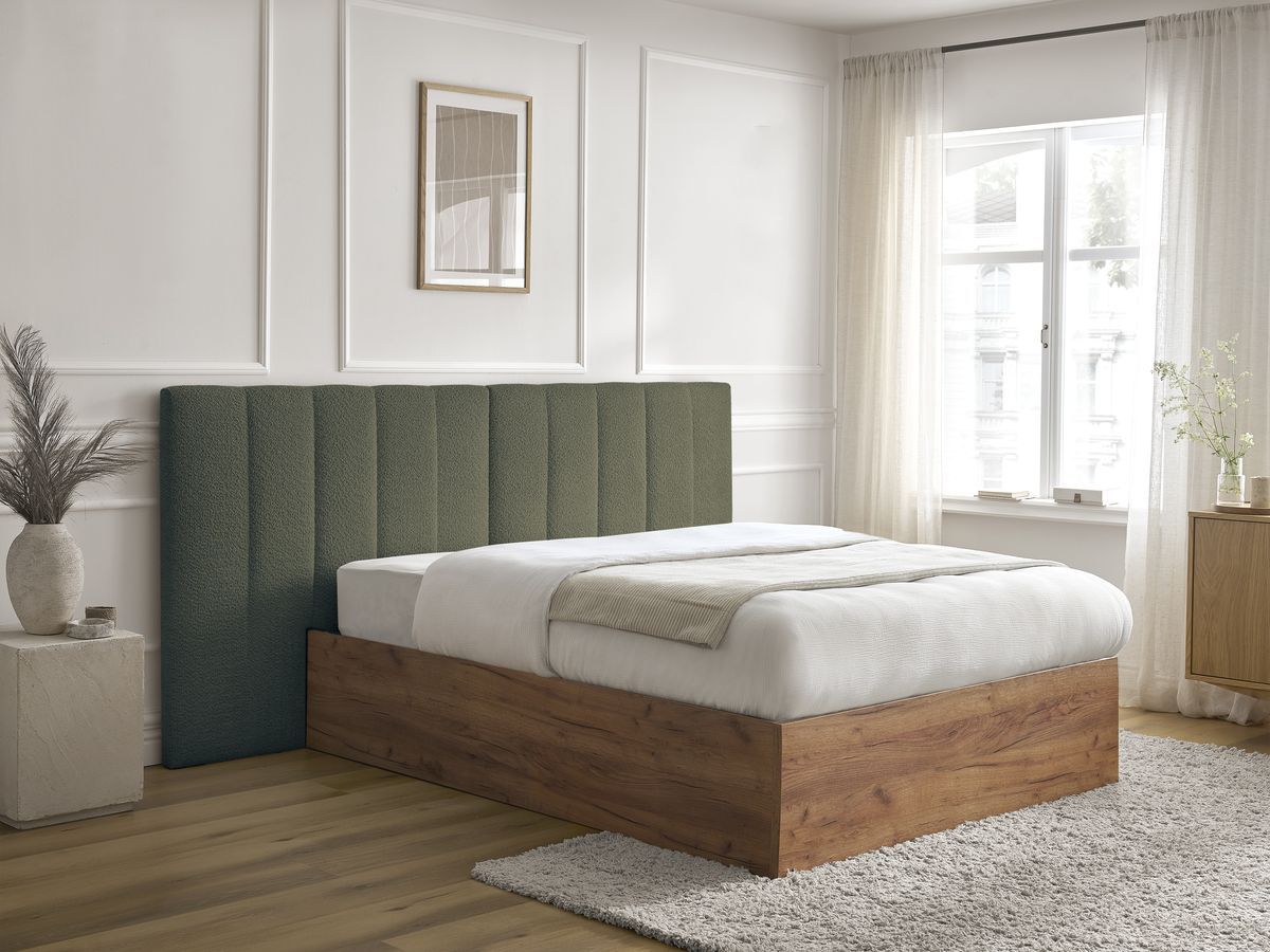 Lit coffre TIMO en bois clair et bouclette vert — vue 6