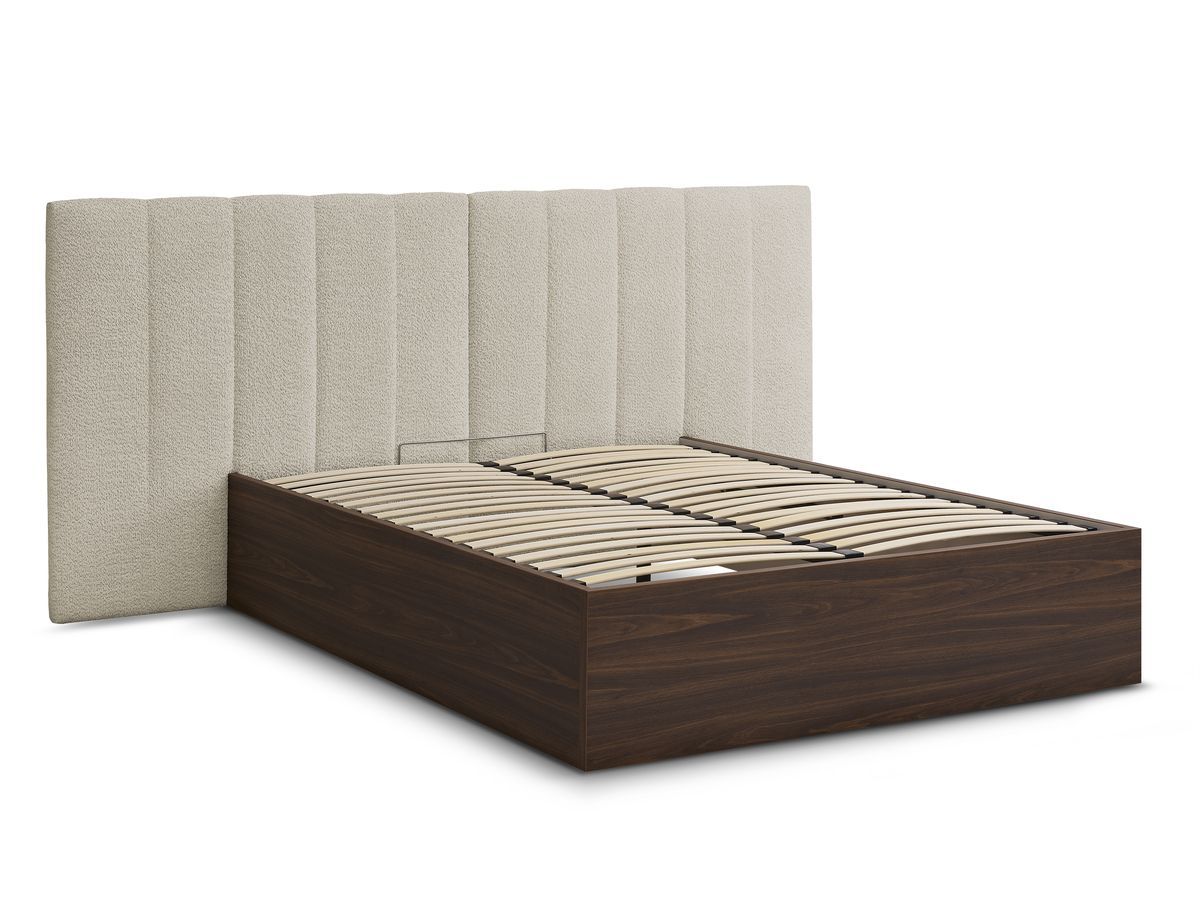 TIMO opbergbed in donker hout en badstof