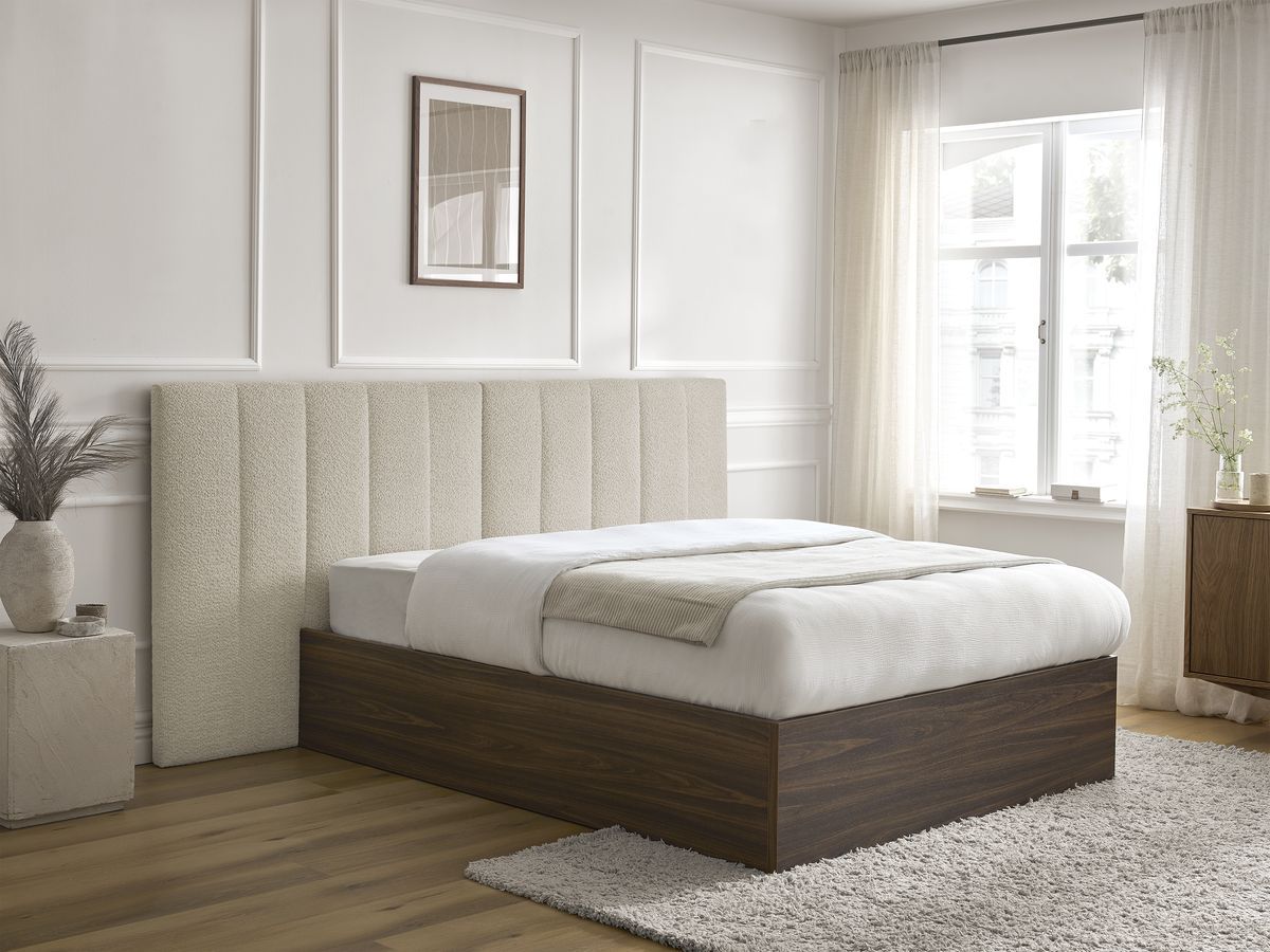 Lit coffre TIMO en bois foncé et bouclette beige — vue 6