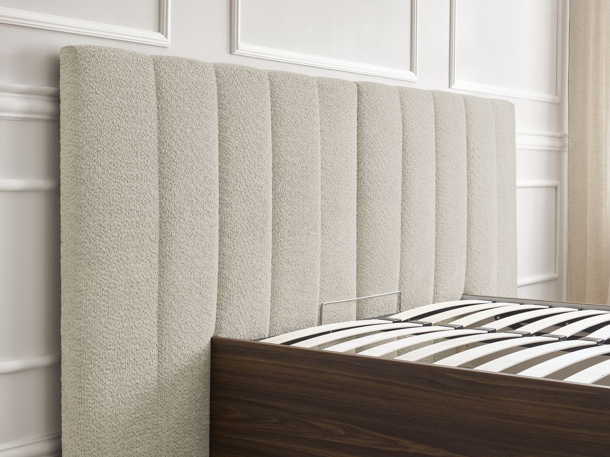 TIMO opbergbed in donker hout en badstof