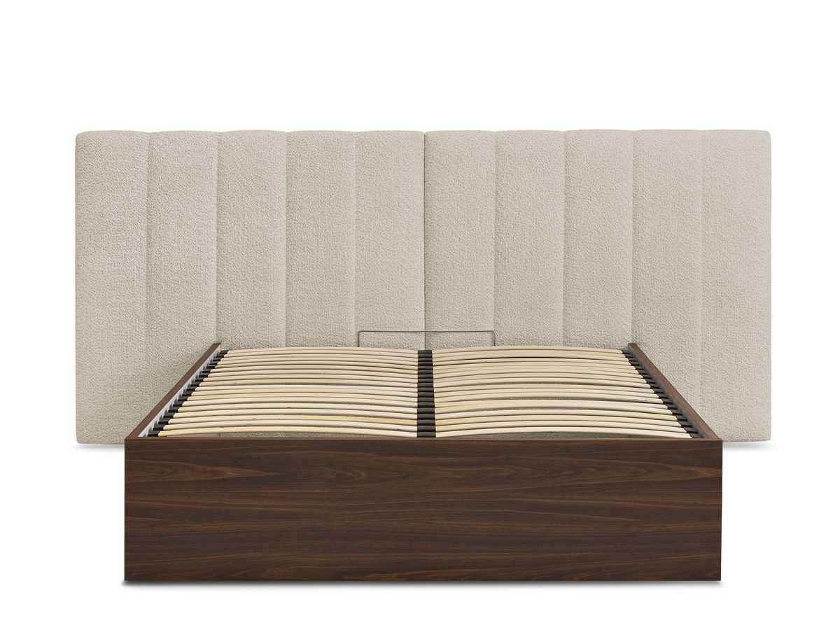 TIMO opbergbed in donker hout en badstof