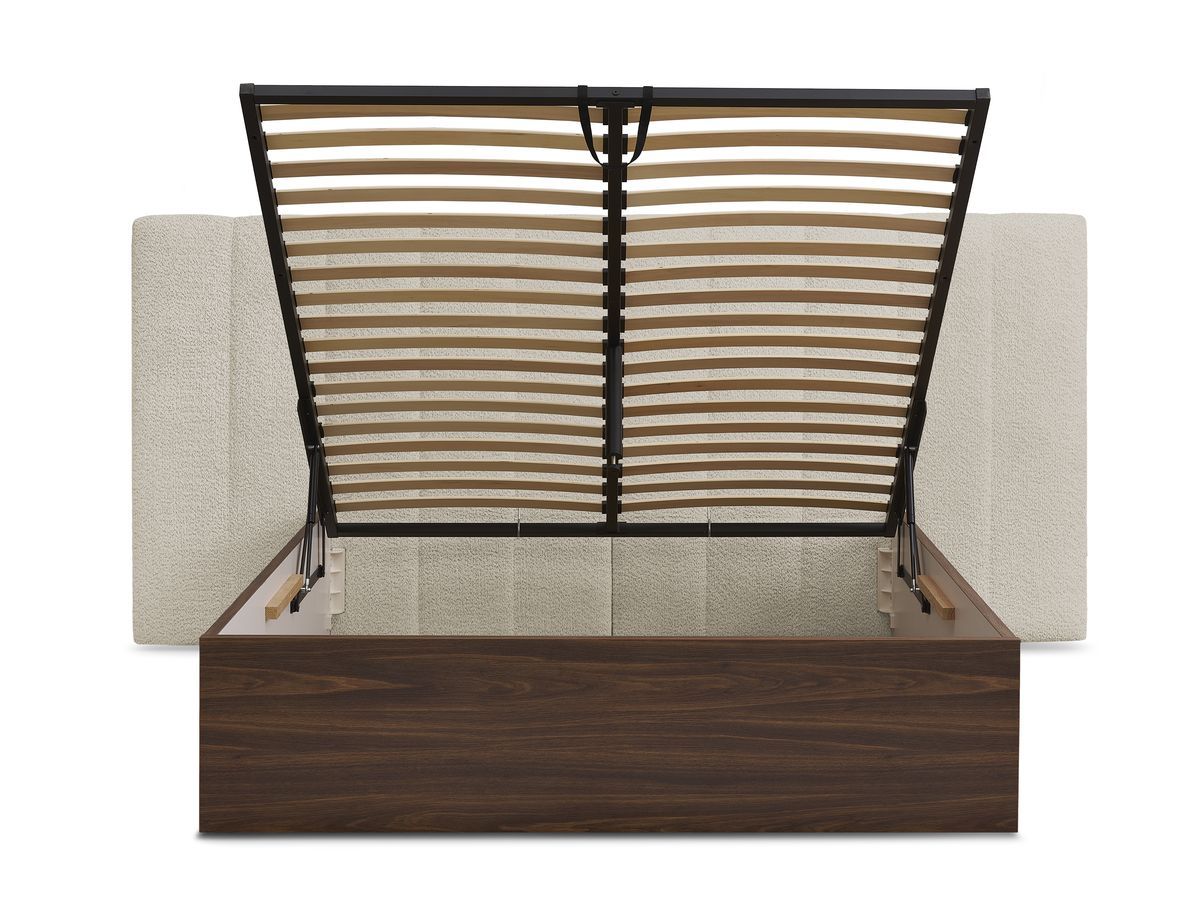 TIMO opbergbed in donker hout en badstof