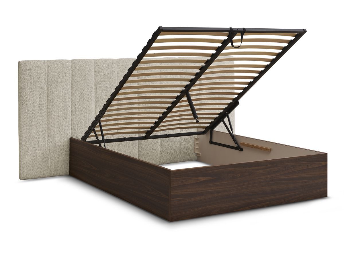 TIMO opbergbed in donker hout en badstof