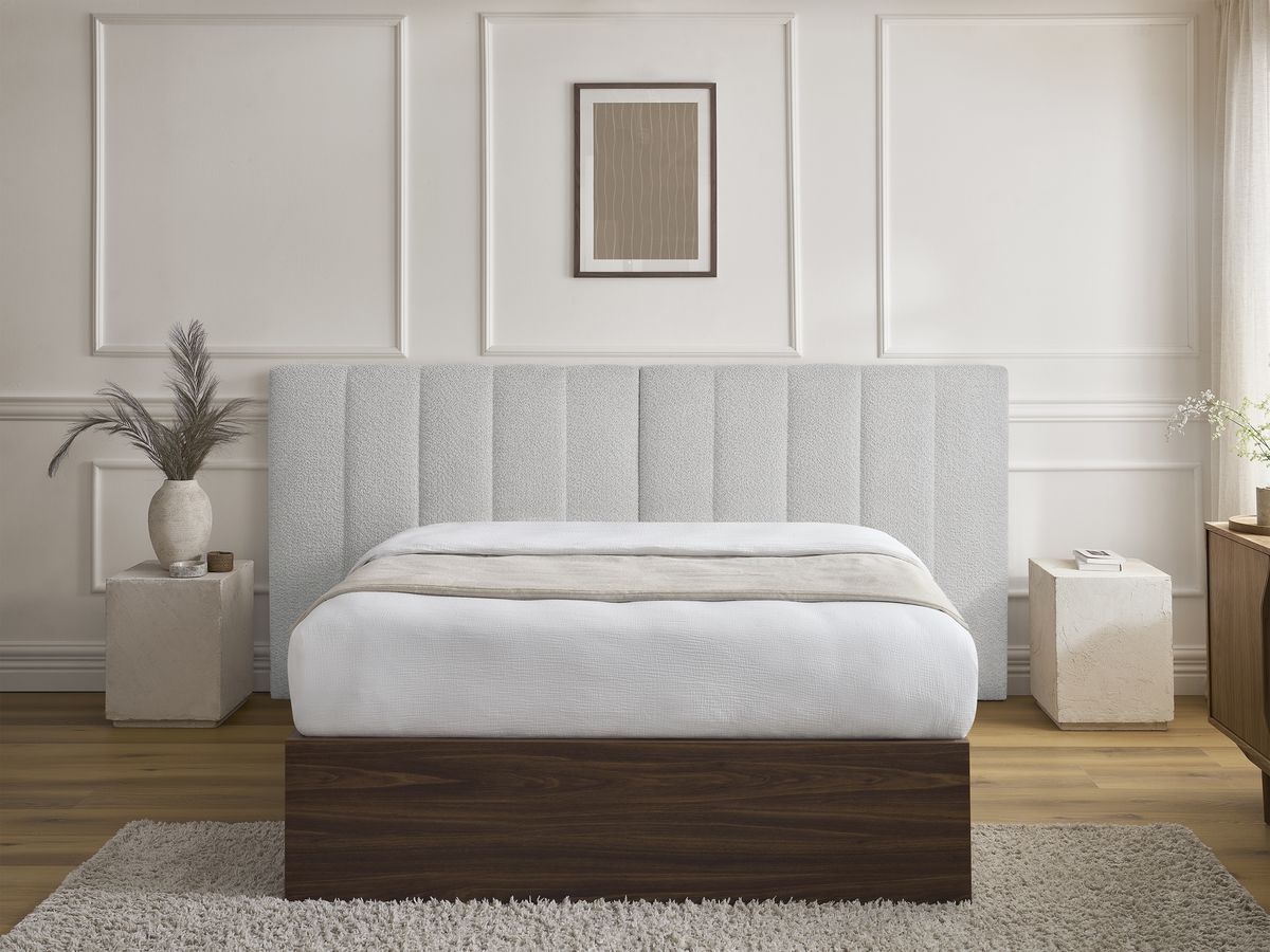 Lit coffre TIMO en bois foncé et bouclette gris — vue 4