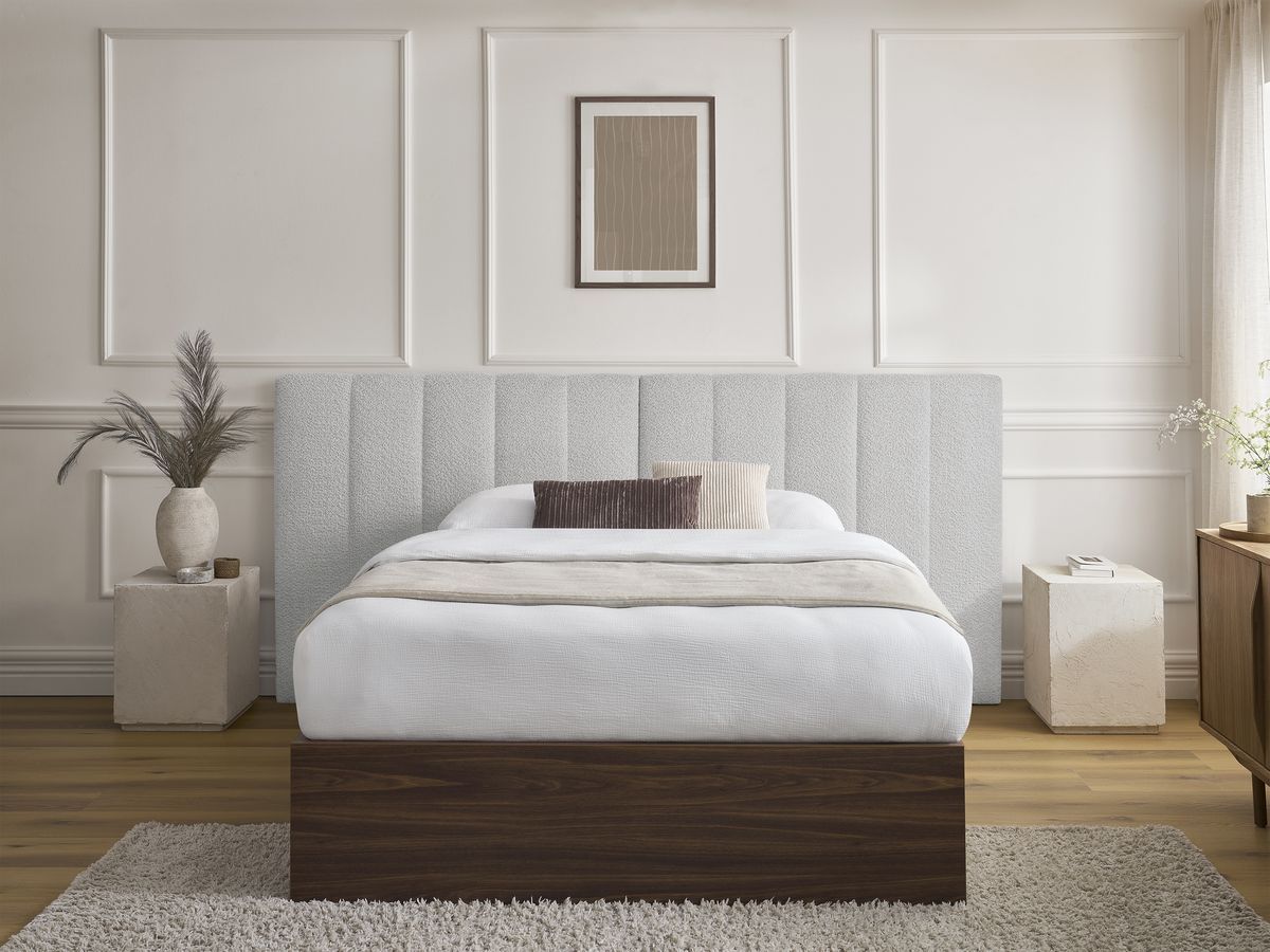 Lit coffre TIMO en bois foncé et bouclette gris — vue 5