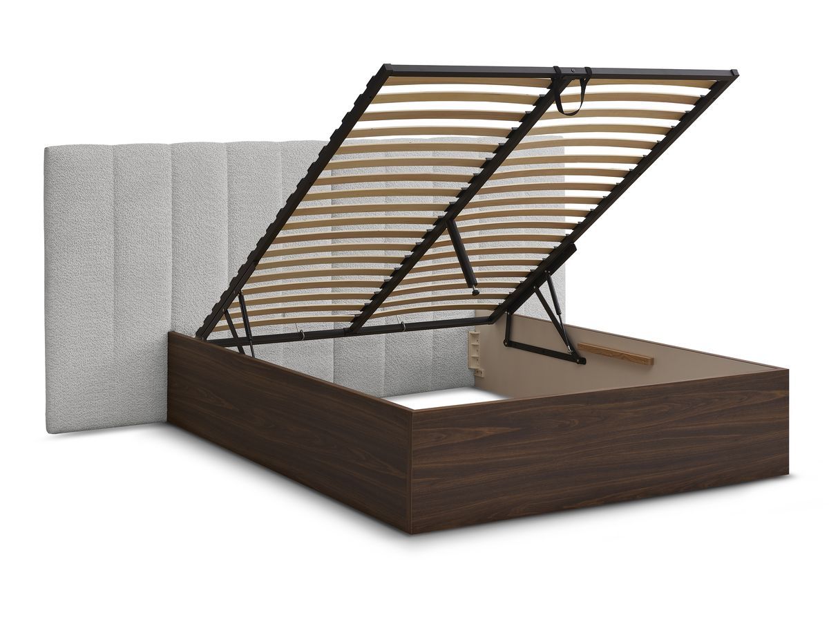 TIMO opbergbed in donker hout en badstof