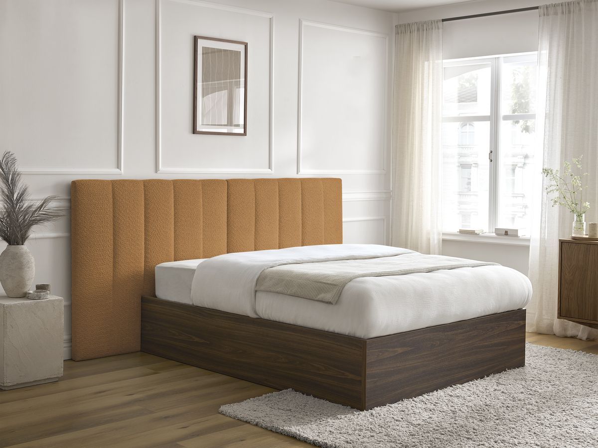 Lit coffre TIMO en bois foncé et bouclette jaune — vue 6