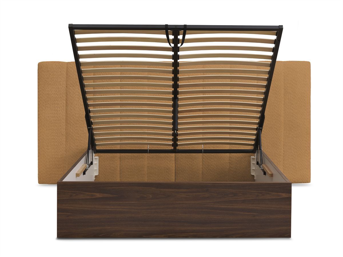 TIMO opbergbed in donker hout en badstof