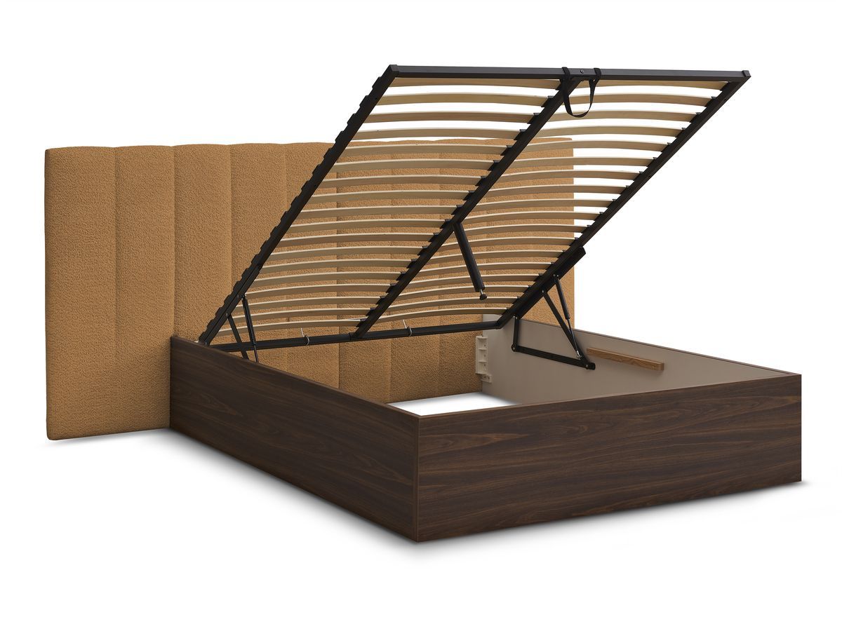 TIMO opbergbed in donker hout en badstof