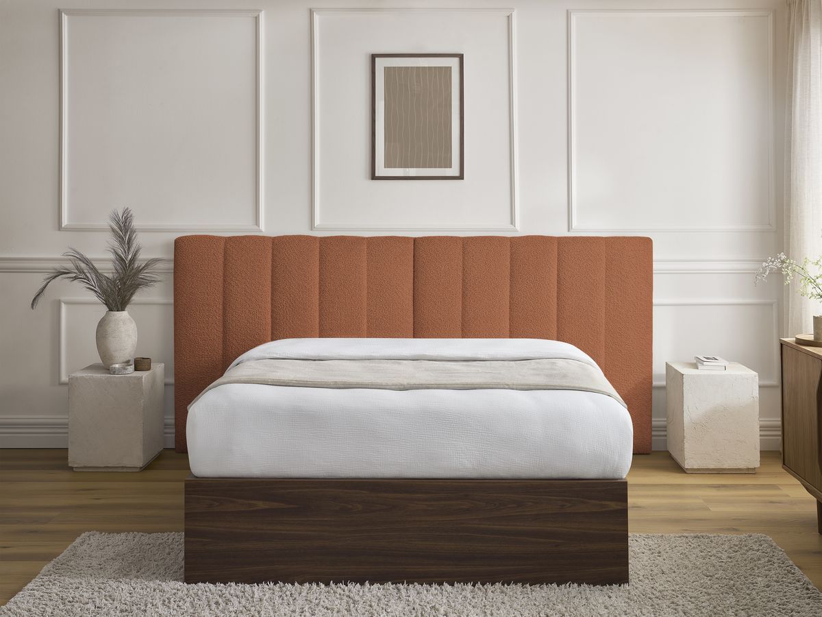 Lit coffre TIMO en bois foncé et bouclette orange — vue 4