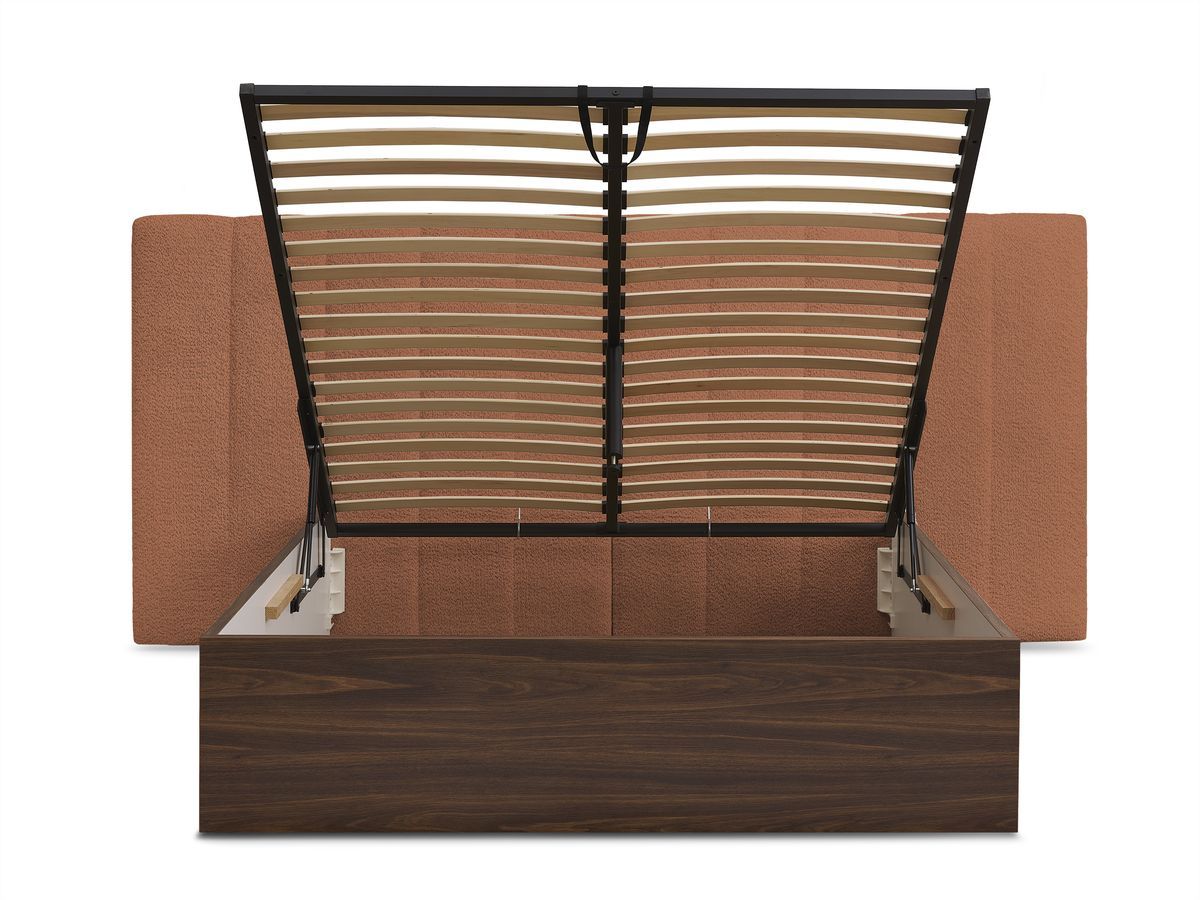 TIMO opbergbed in donker hout en badstof