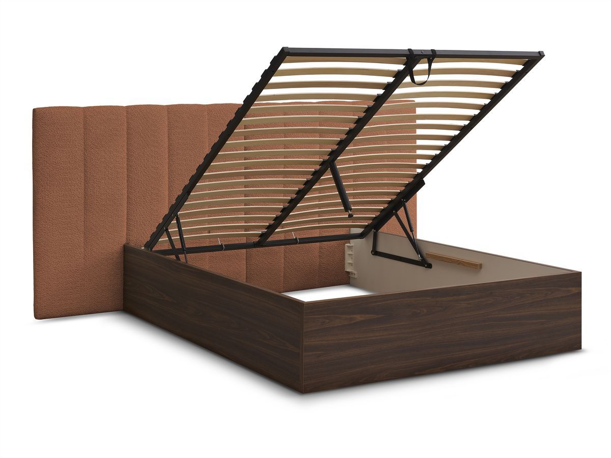 TIMO opbergbed in donker hout en badstof
