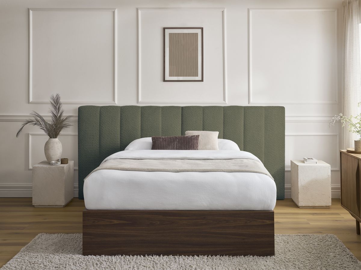 Lit coffre TIMO en bois foncé et bouclette vert — vue 5