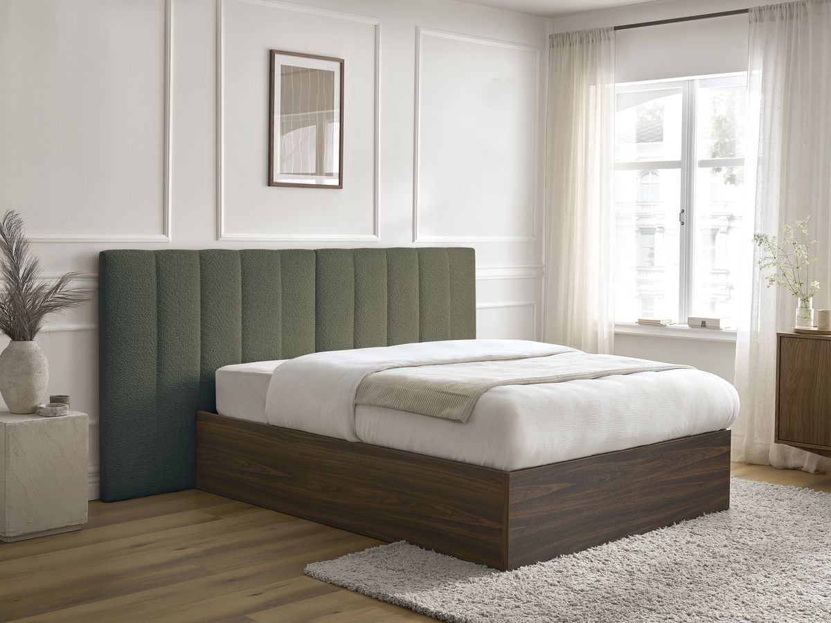 Lit coffre TIMO en bois foncé et bouclette vert — vue 6