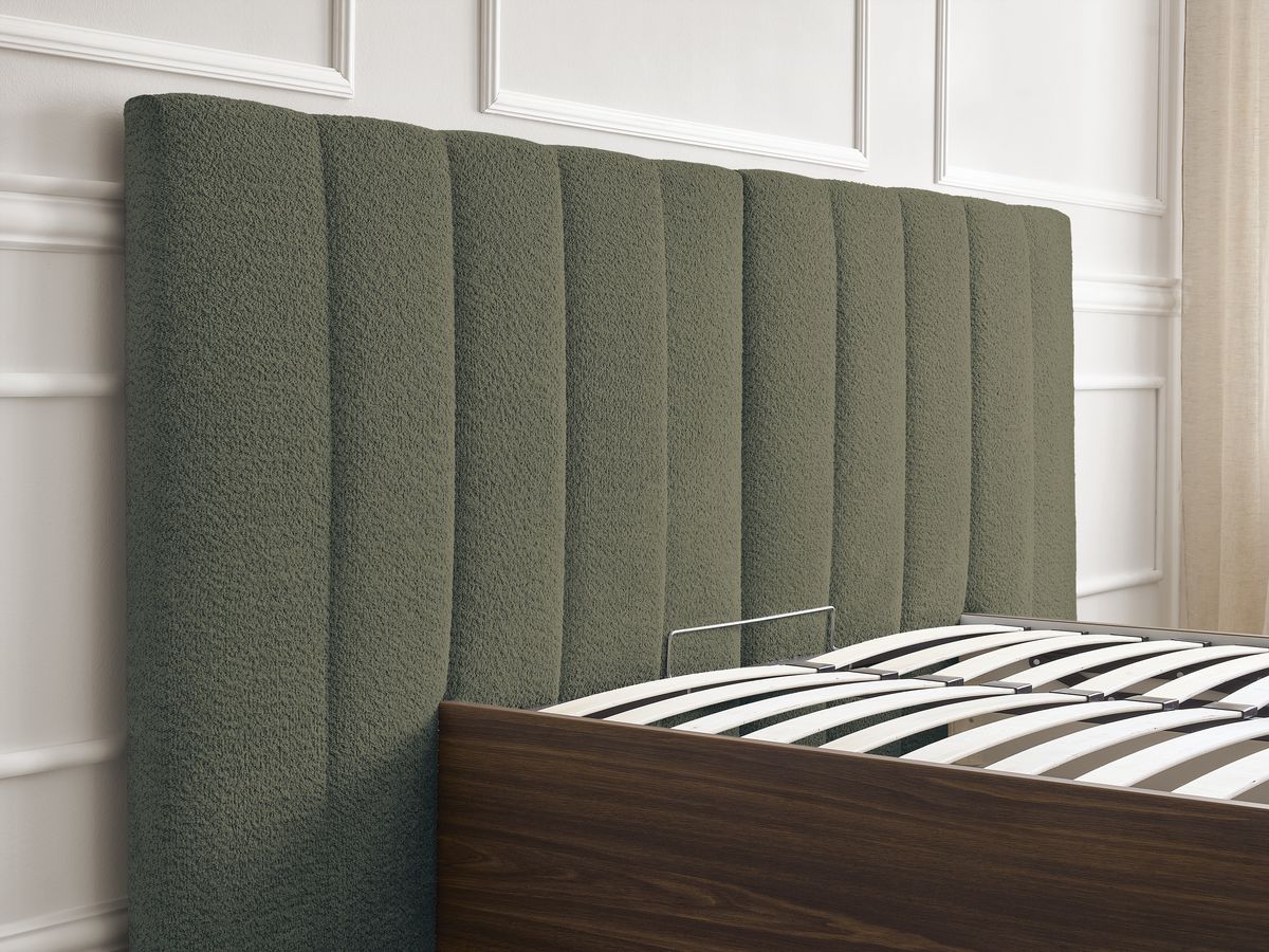 TIMO opbergbed in donker hout en badstof