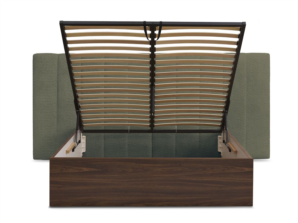 TIMO opbergbed in donker hout en badstof