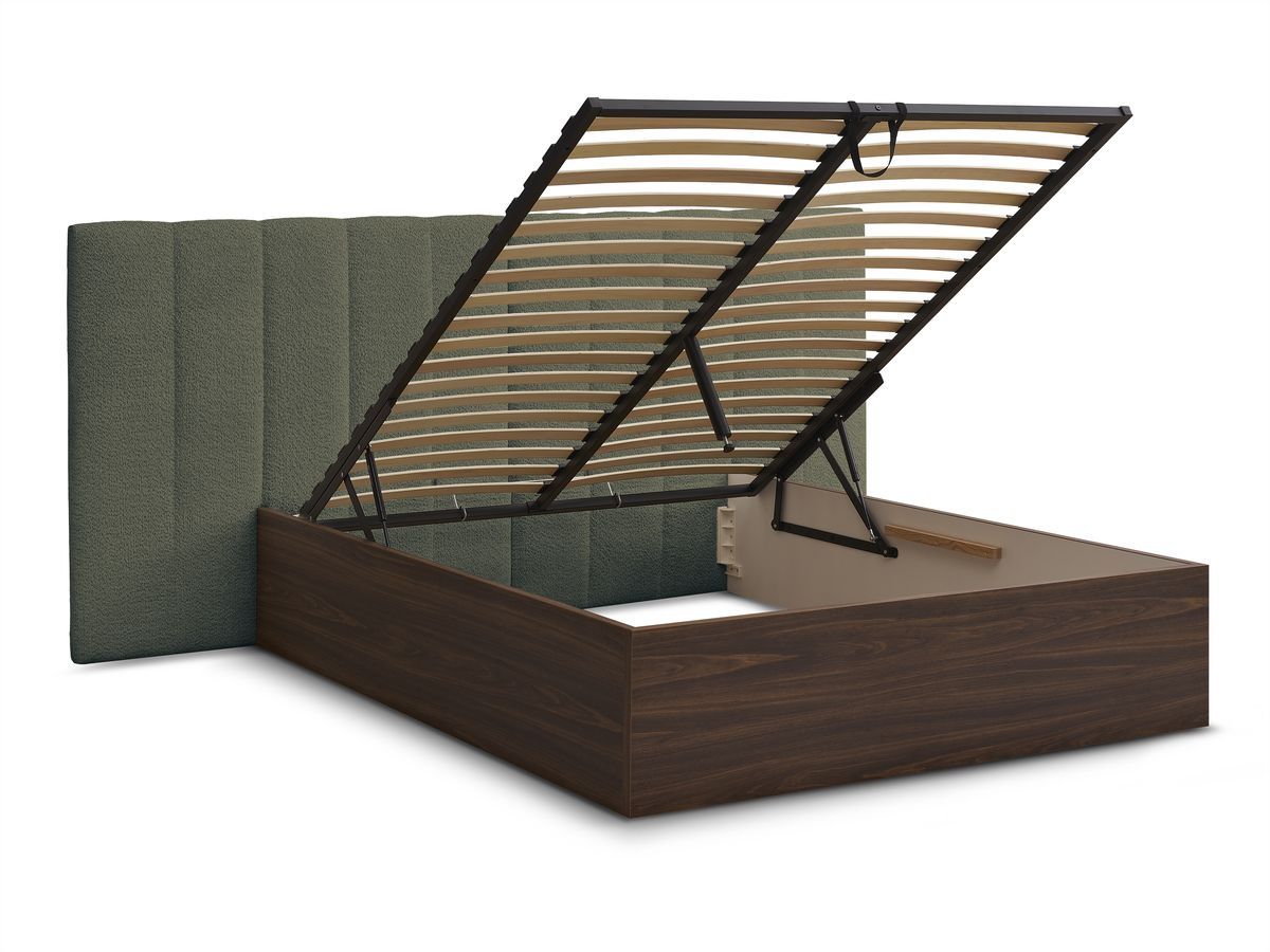 TIMO opbergbed in donker hout en badstof