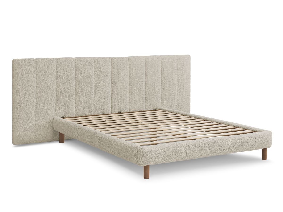 lit timo tissu bouclette avec lattes massives de couleur beige