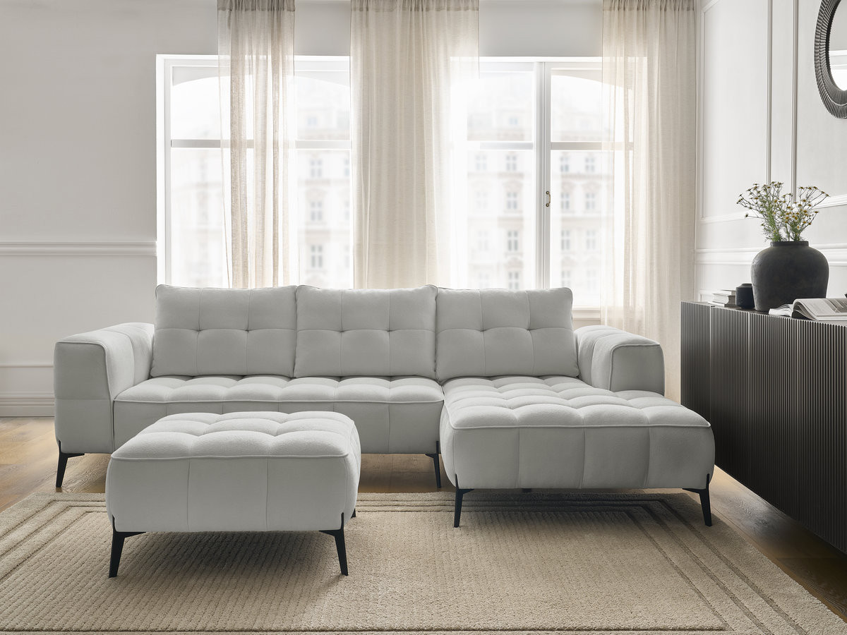 Canapé d'angle ANIS texturé avec pouf gris clair — vue 5