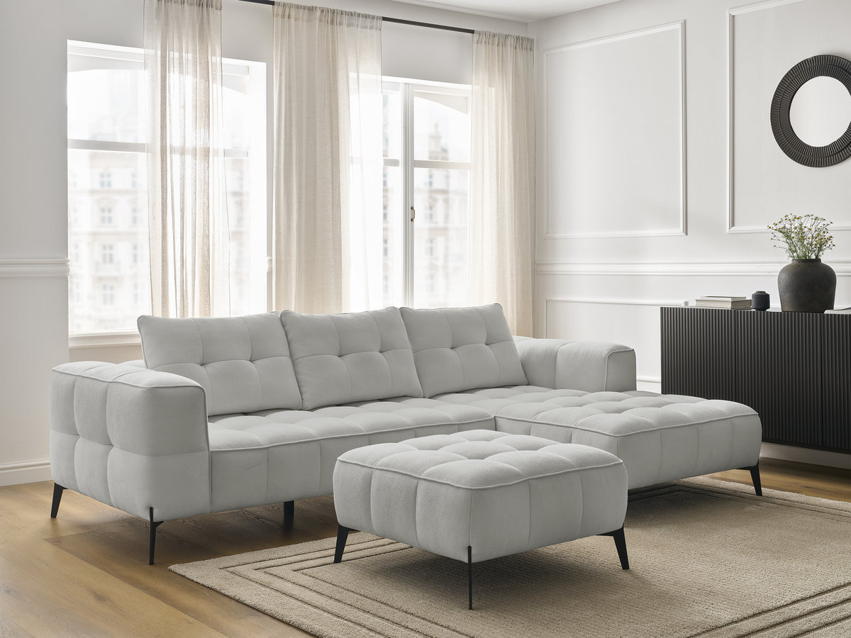 Canapé d'angle ANIS texturé avec pouf gris clair — vue 6