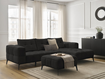 Canapé d'angle fixe ANIS tissu texturé avec pouf