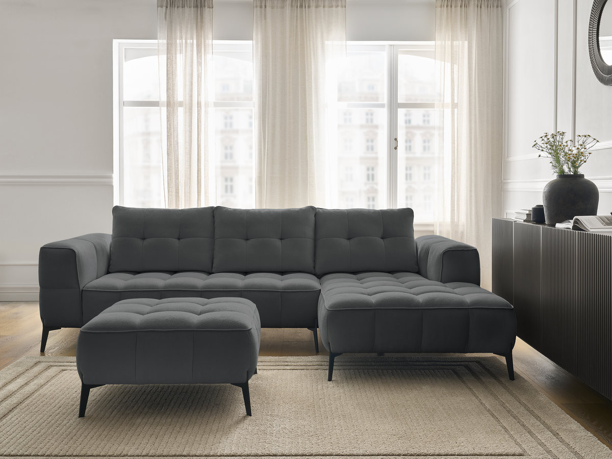 Canapé d'angle ANIS texturé avec pouf gris foncé — vue 5