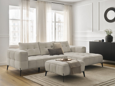 Canapé d'angle fixe ANIS tissu texturé avec pouf