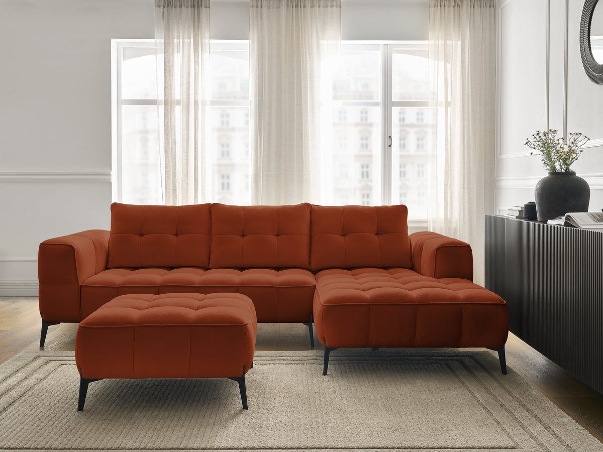 Canapé d'angle ANIS texturé avec pouf orange — vue 5