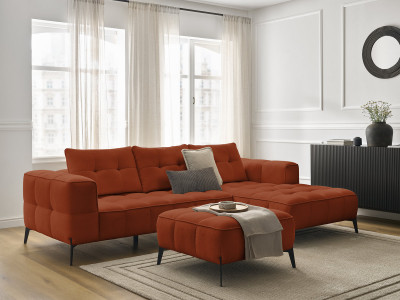 Canapé d'angle fixe ANIS tissu texturé avec pouf