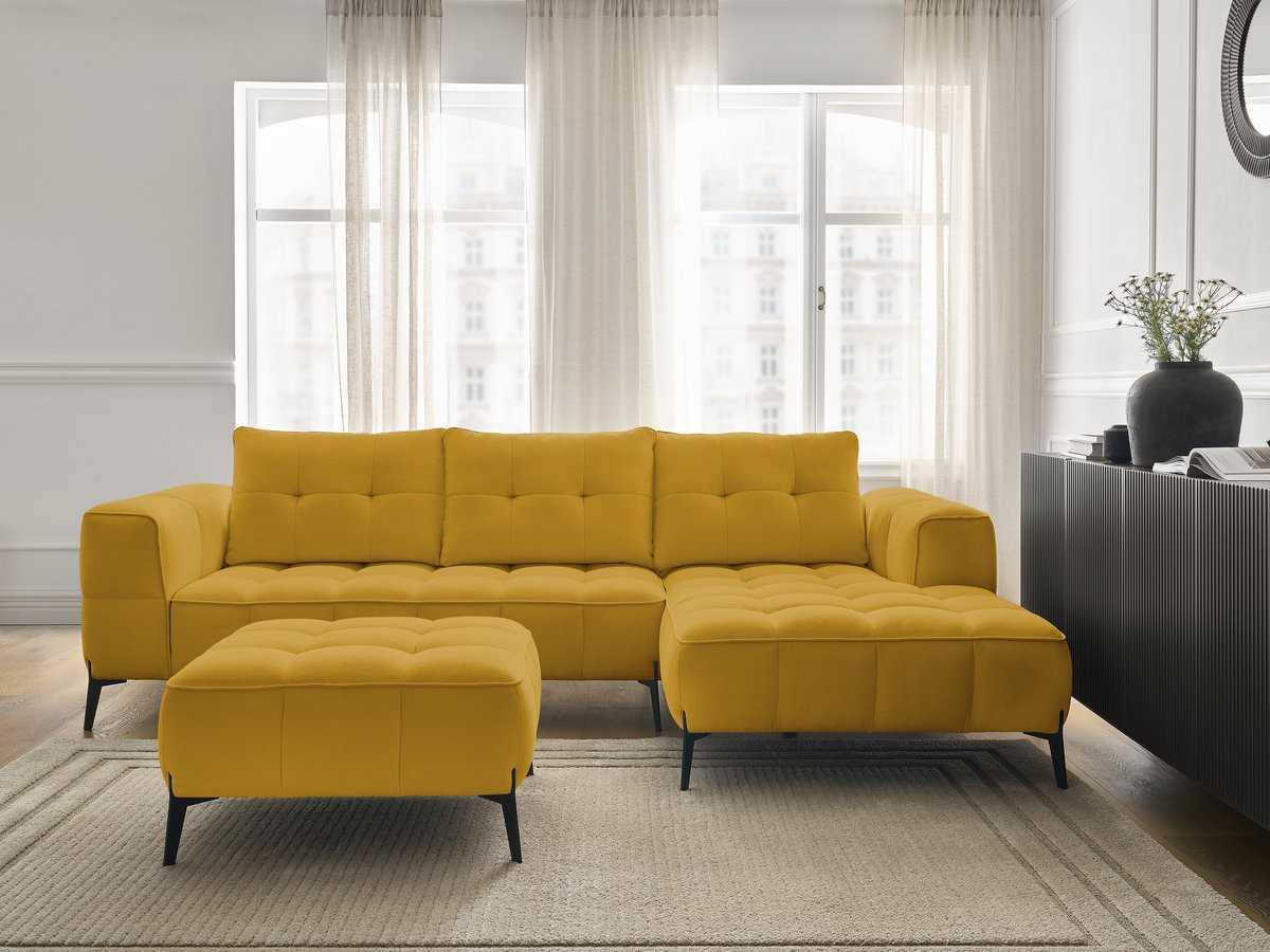 Canapé d'angle ANIS texturé avec pouf jaune — vue 5